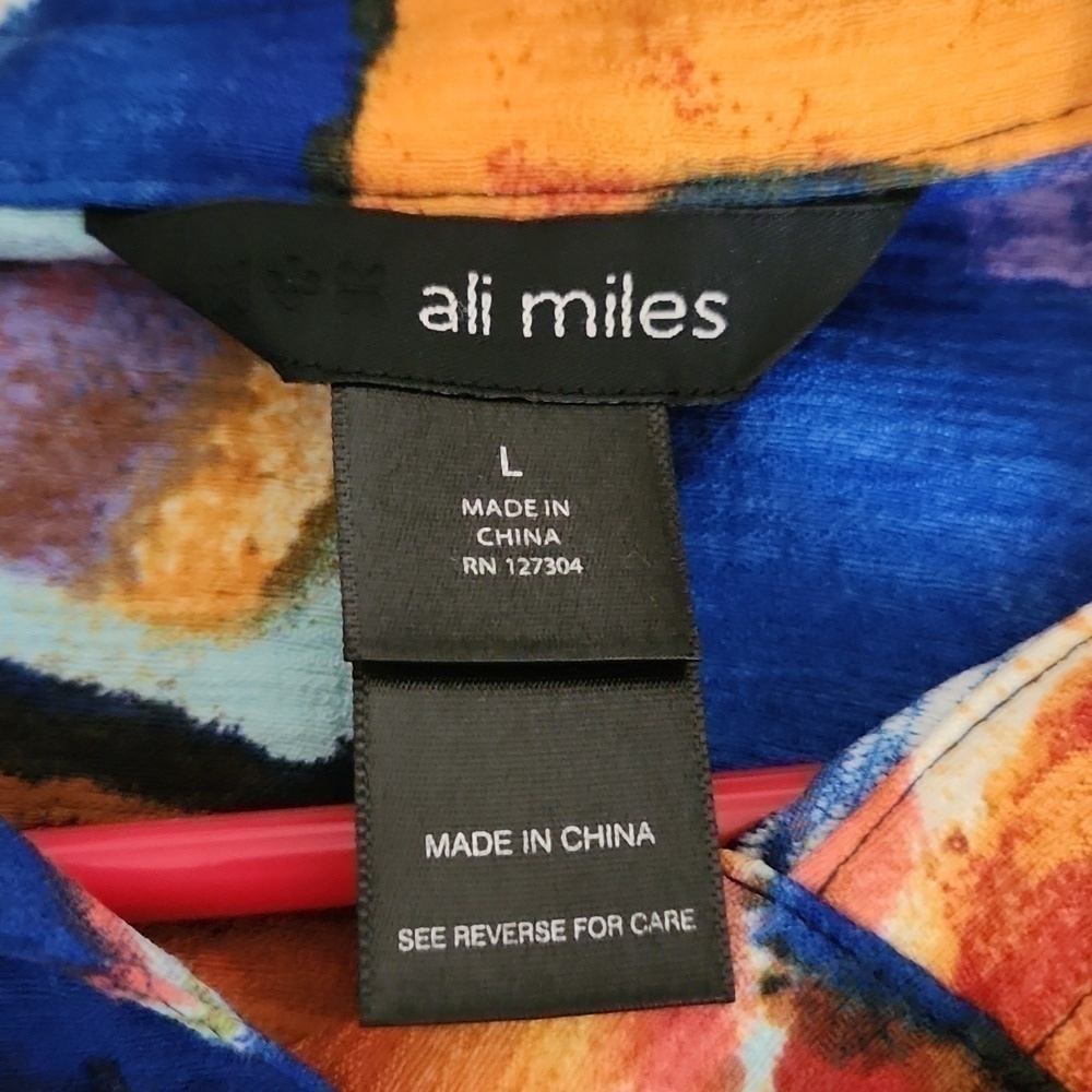 Ali Miles Colorful Abstract Patterned Coat Bell Sleeve Career Artsy Contemporary - Picture 9 of 12